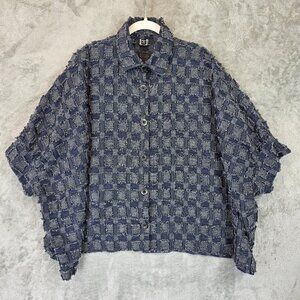 Dress To Kill Shirt Womens One Size Blue Textured Checkered Button Up Made USA